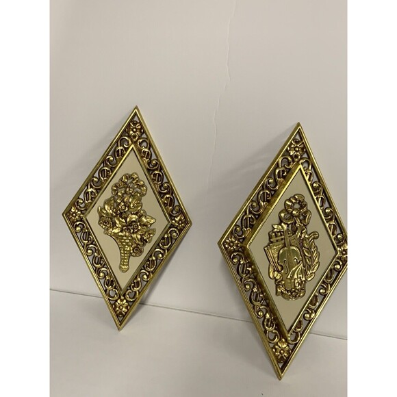Vintage Hollywood Regency diamond shape wall decor set 2 Dart Syroco - Picture 2 of 11